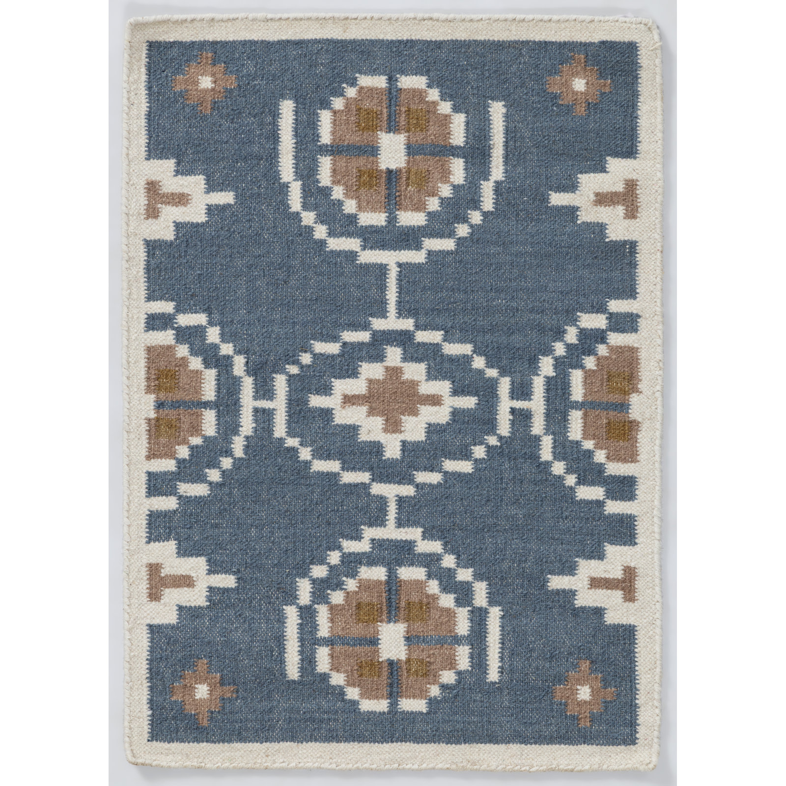 Heidi Flatweave Wool Geometric Scandinavian Rug, Blue, 2'x3'