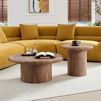 Modern Round Coffee Table Set with Easy Assembly and Space-Saving Design