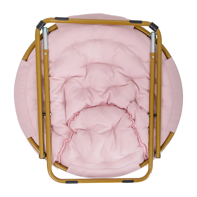 Gwen Folding XL Faux Fur Saucer Chair for Dorm or Bedroom, Soft Gold, Pink Polyester