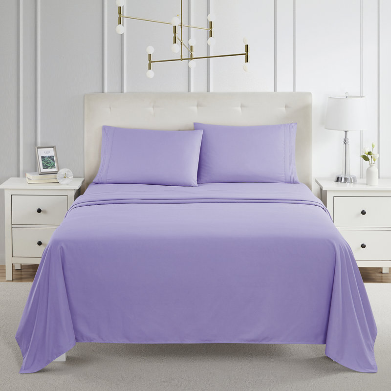  Ensemble de draps double brossé de luxe pour hôtel avec draps et taies d'oreiller très doux, Lavande, Double