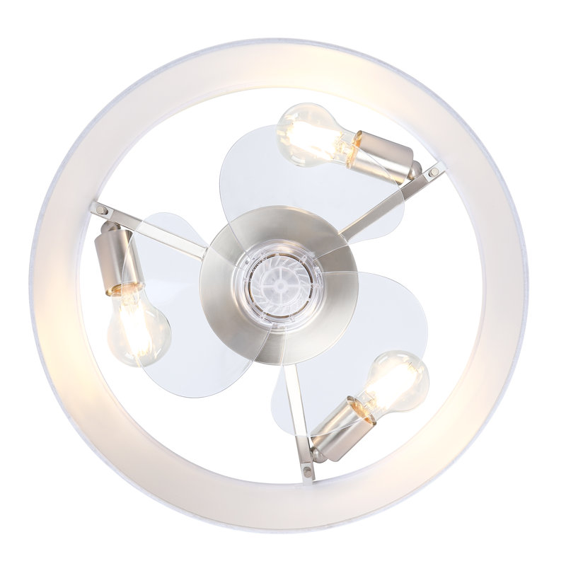 Ventilateur de plafond moderne 16 "avec lumière, L 16 po, Nickel brossé