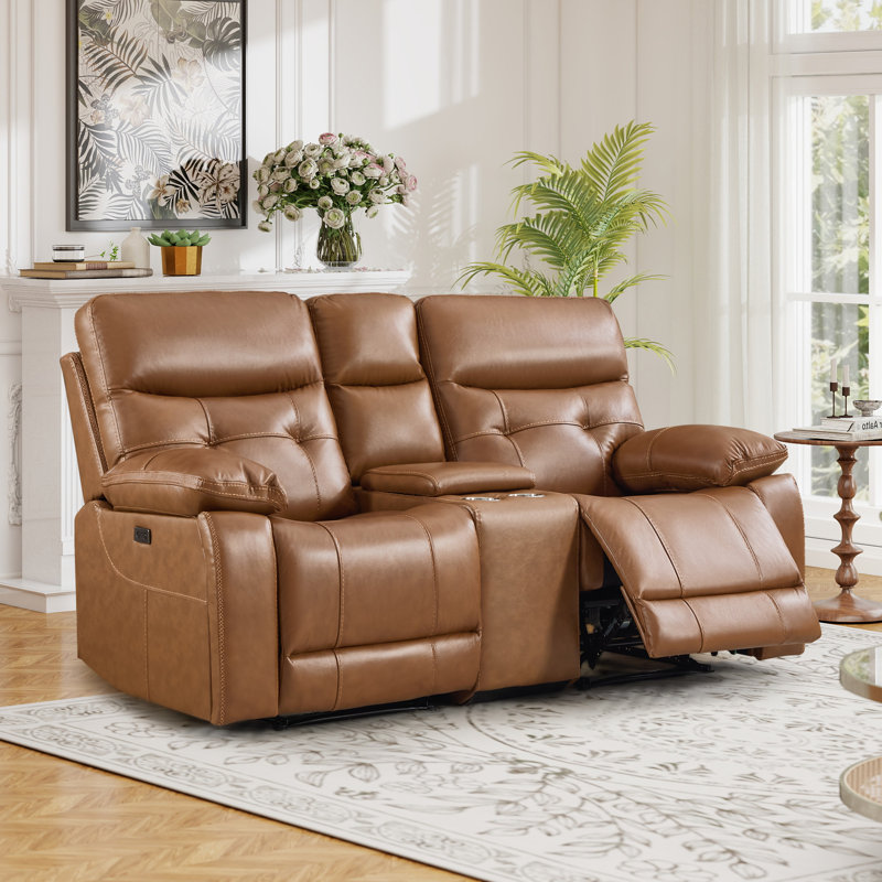 74.8" Wide Classic Power Reclining Loveseat - Top Grain Leather with Dual Recline, Storage Console, Cup Holders & USB Ports