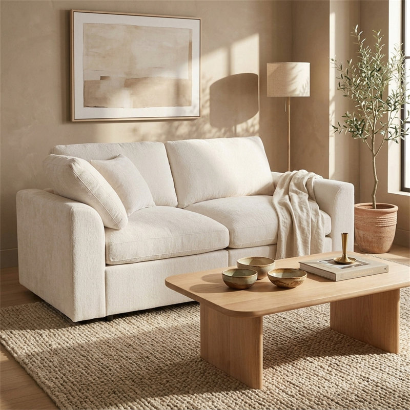 Modern Loveseat Sofa with Deep Seating and Accent Pillow