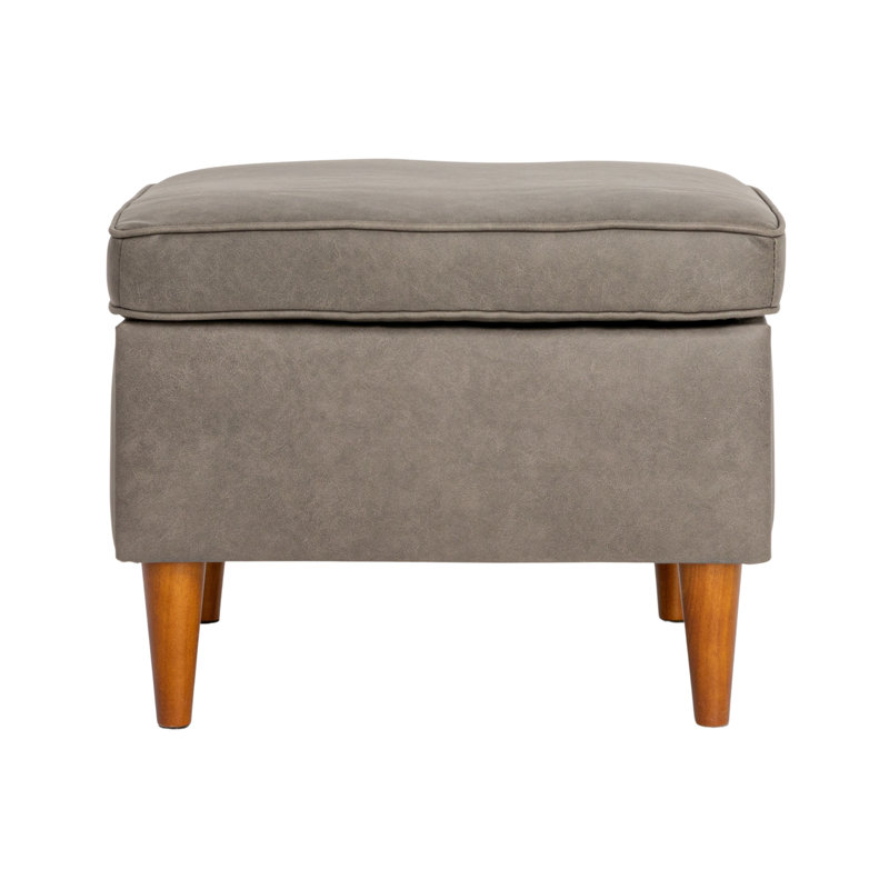 Atley 23.75" Wide Vegan Leather Square Storage Ottoman, Gray Faux Leather