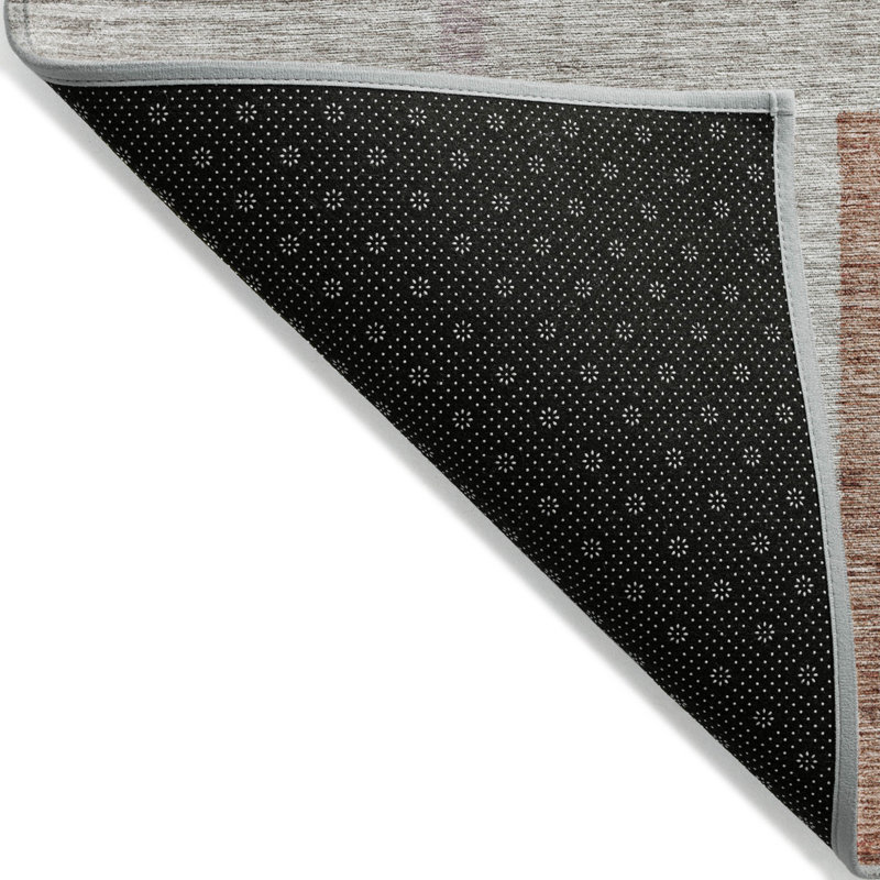 3' X 5' Taupe Charcoal And Copper Geometric Washable Indoor Outdoor Area Rug