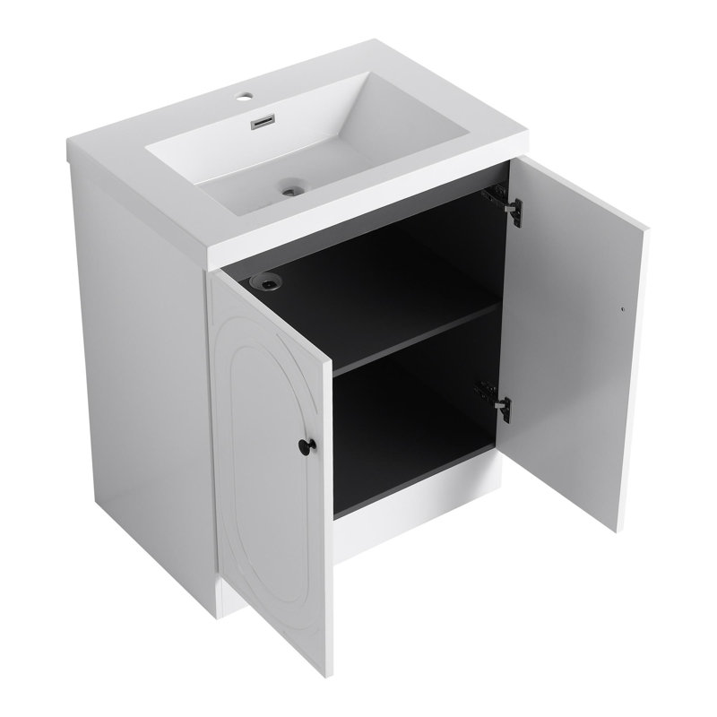 Meuble-lavabo 30 po avec lavabo en résine, Noir, Blanc