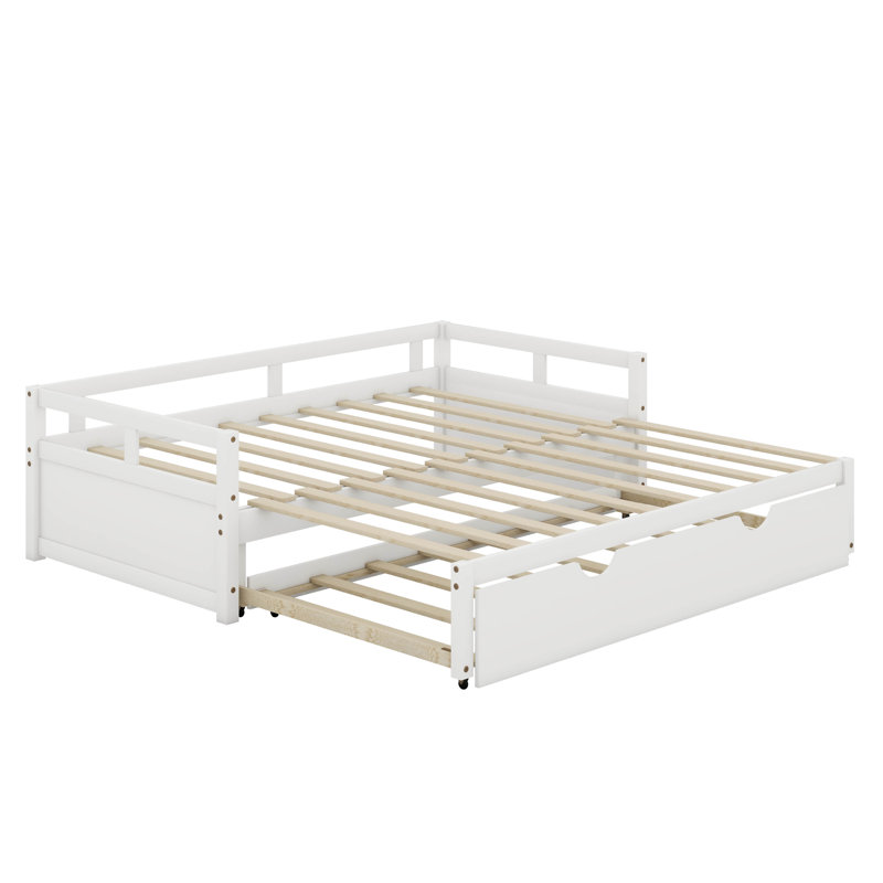 Wooden Daybed With Trundle,Extending Daybed With Trundle, White