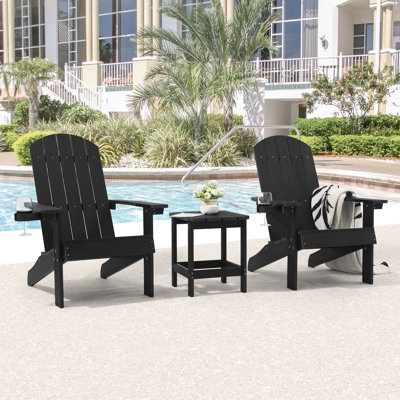 2 pièces Adirondack pour patio avec chaise porte-gobelet d'extérieur en polywood résistant aux intempéries