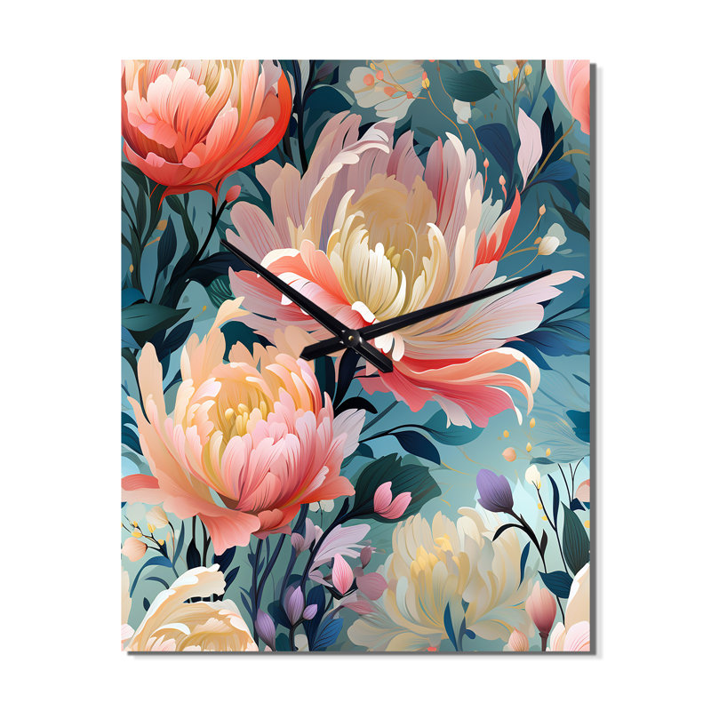 Jassim - Floral Modern Wall Clock, H 28 po x l 12 po x P 1 po