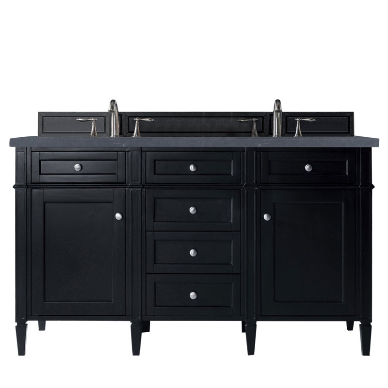 Brittany 60'' W Double Vanity, Charcoal Soapstone, Black Onyx, 8" Widespread