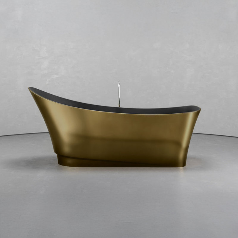 Baignoire asymétrique autoportante en laiton vieilli 70,9 po x 29,5 po Vast Studio, Or vieilli / noir