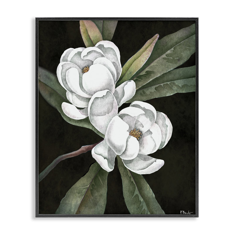 Giclée vintage encadrée de magnolia, par Paul Brent, H 14 po x l 11 po, Giclée encadrée noir minuit