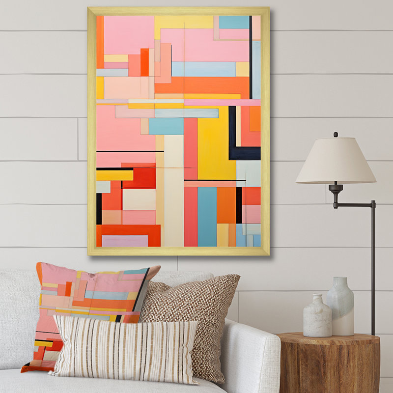 De Stijl, géométrique pastel harmonie II - art mural abstrait sur toile, Cadre photo doré simple