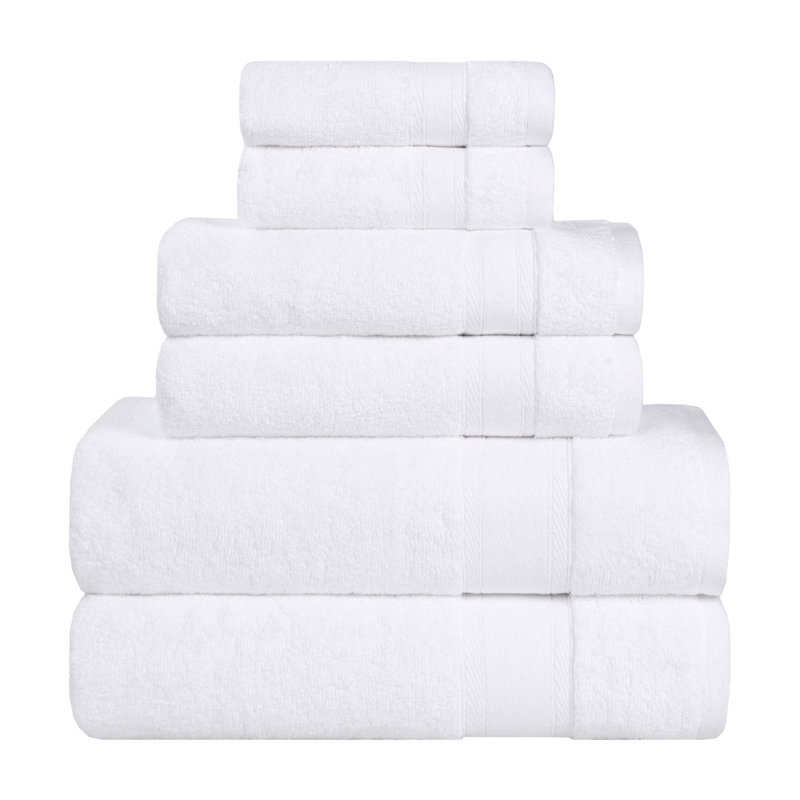 Belmont Zero Twist Cotton Medium Weight Soft Absorbent, 6 Piece Towel Set, White