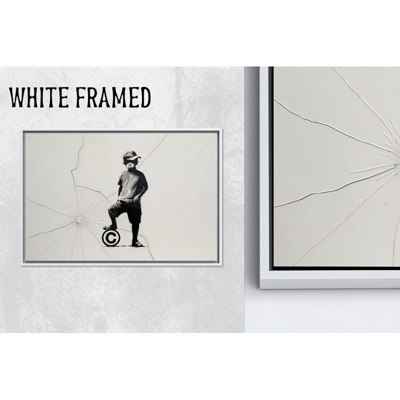 Modern Home Decor: Banksy Boy, reproduction d'art sur toile - plat, impression de haute qualité, toiles à cadre blanc 1P
