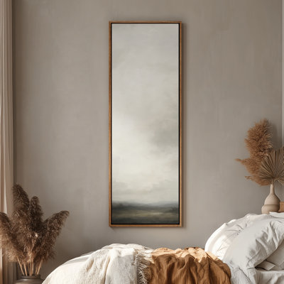 Large Framed Canvas Wall Art - Minimalist Cloudy Horizon Neutral Abstract Landscape Prints - 60"x20"