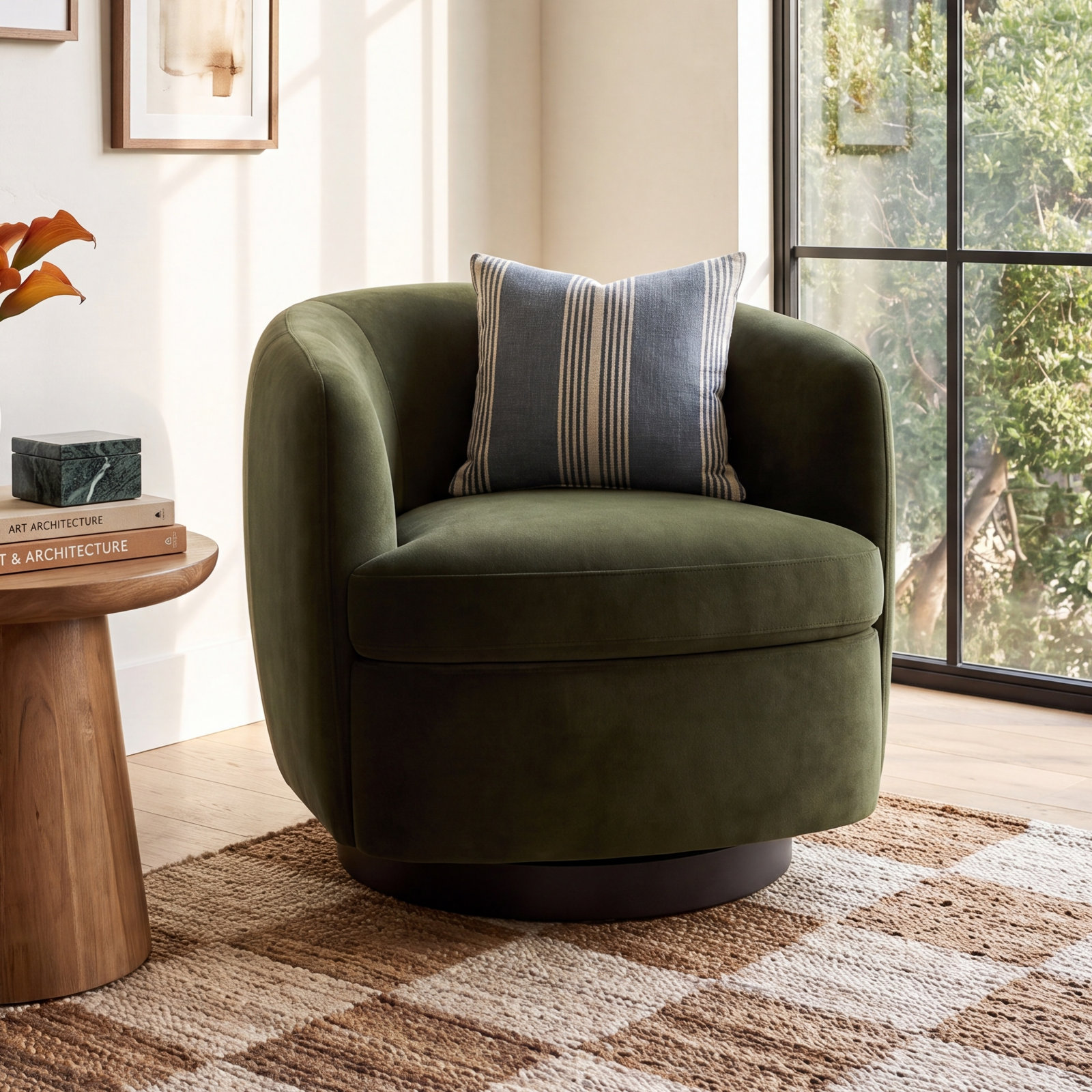 Marcy Swivel Barrel Chair, White