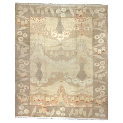 Tapis gris/beige en laine 9' x 11" one-of-kind à la main noué la
