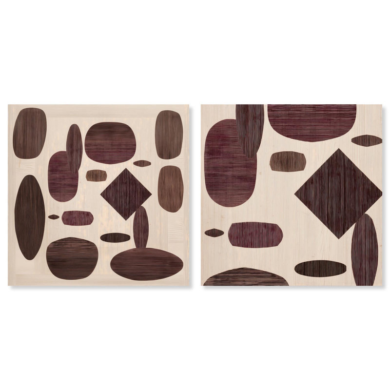 Ensemble d'art mural moderne « Marquetry & Curvilinear Abstract » d'Art Remedy, cadre noir, 30 x 30 cm, H 40 po x l 40 po