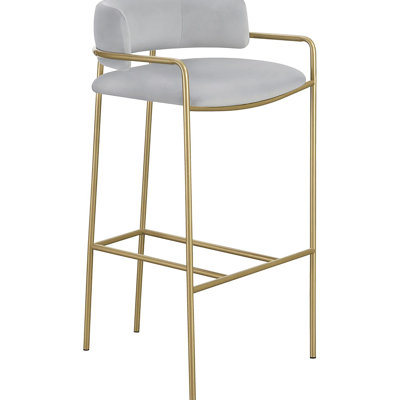 Tabouret à dossier bas gris et doré, revêtement en velours, structure en métal, style Mid-Century moderne, largeur de 19,5 po, chaise de salle à manger de style bar, tissu, hauteur 36,5 po, pièce