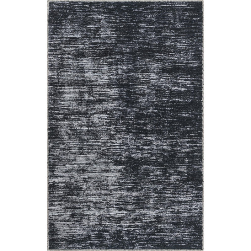 Tapis noir en chenille tissé à la machine Ikhasa, Rectangle 3'6" x 5'6"
