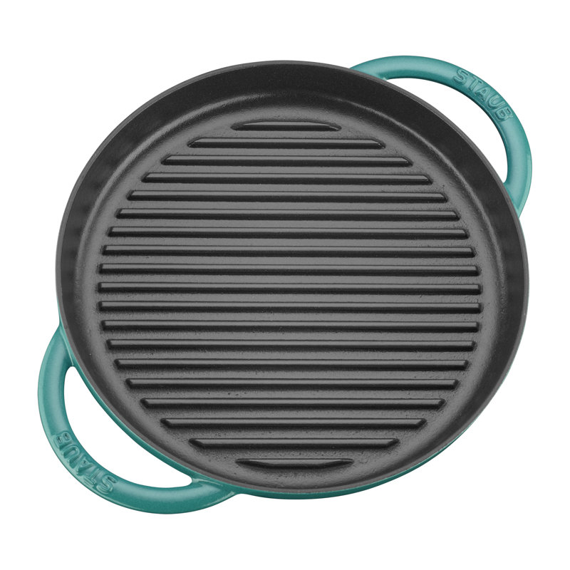 Staub 10.24 in. Cast Iron Round Grill Pan, Turquoise