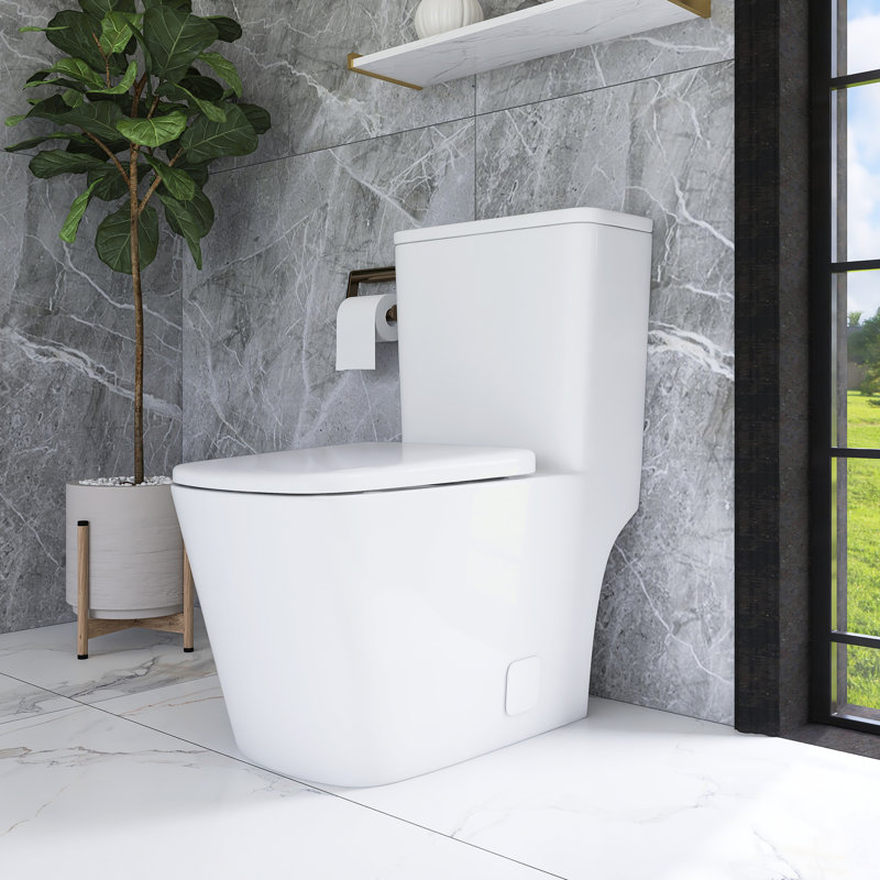 Toilette allongée 12 po à une chasse d'eau 1,6 / 1,1 GPF dans une pièce et siège blanc inclus 12 po