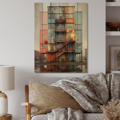 Warehouses Industrial Cubic Palette IV Print on Natural Wood