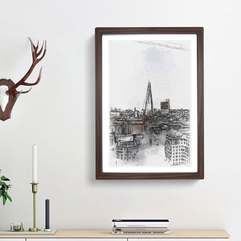 The London Skyline with the Shard in Abstract - Picture Frame Graphic Art Print, 48cm H x 36cm W x 2cm D, Walnut Framed