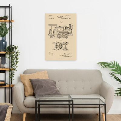Vintage Locomotive Patent Drawing Classic Industrial Vintage Wall Art