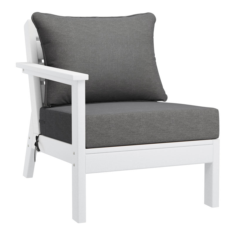 Deep Seating Left Arm Chair With Cushions, Gray, White