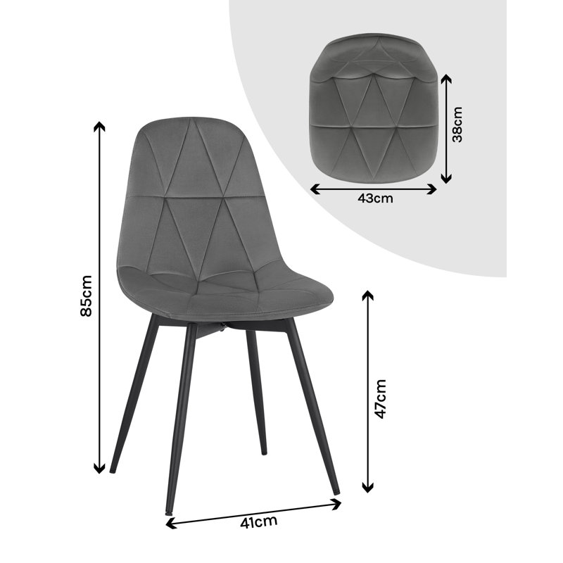 47cm H Velvet Upholstered Side Chair, Dark Grey