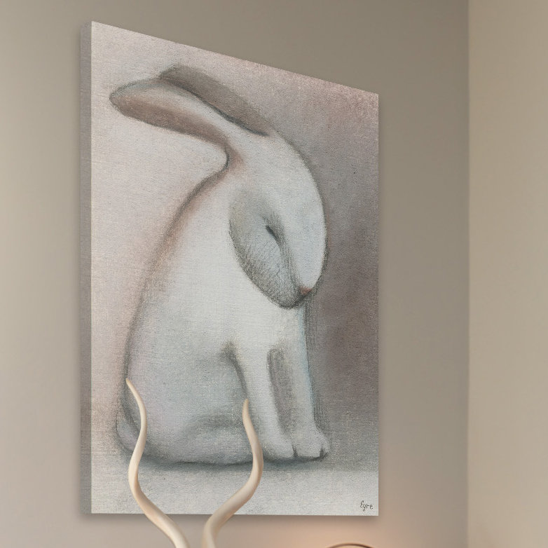 « lapin reflexion », reproduction d’art sur toile tendue, H 36 po x l 24 po x P 1,5 po