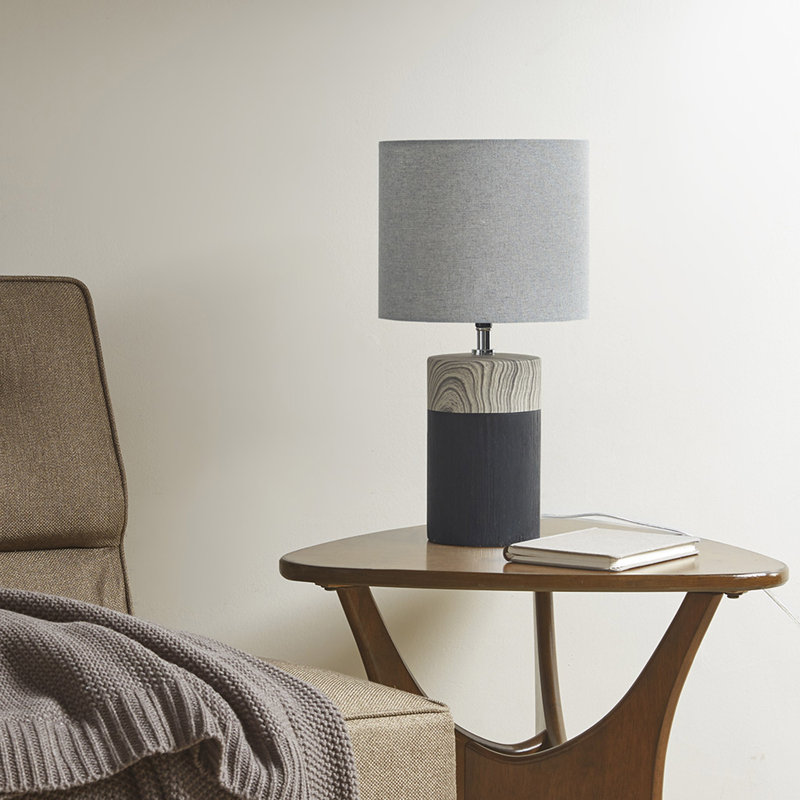 Textured Ceramic Table Lamp, Gray, Black/Gray