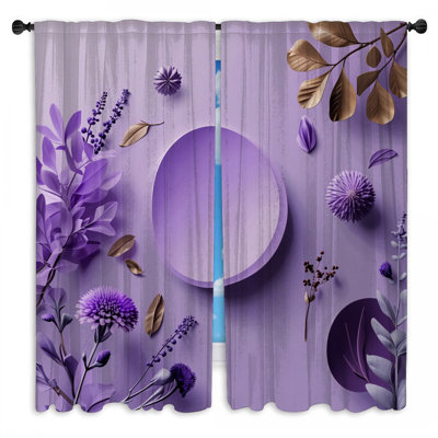 Purple Flowers Window Curtains Floral Sheer & Room Darkening - 2 Panels