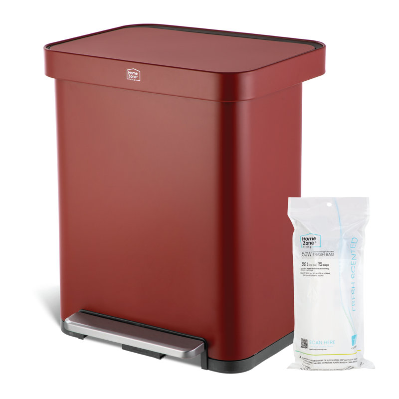 Poubelle de cuisine en acier inoxydable 13 gallons avec couvercle à fermeture douce et rebord à collerette, Rouge