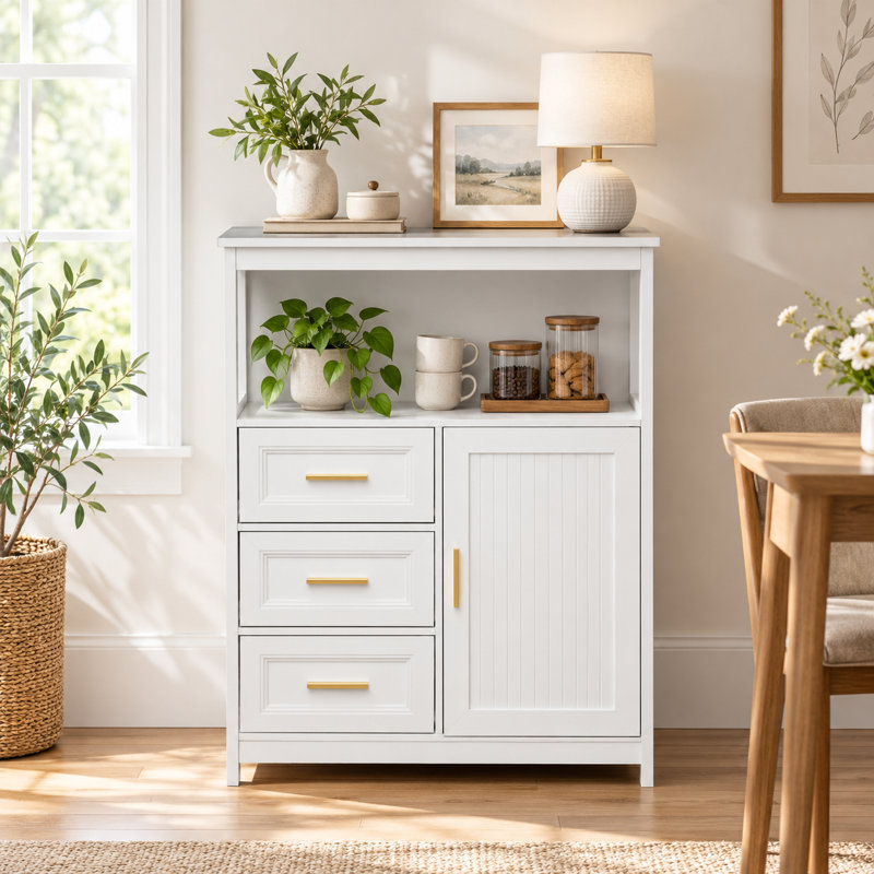 Buffet moderne avec tiroirs et porte Bargamin, Blanc