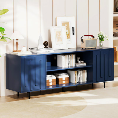59" Wide TV Stand for TVs up to 65" – Adjustable Shelves, Elegant Raised Wood Trim Handles, Mid-Century Modern Entertainment Console for Living Room, 150 lb Capacity