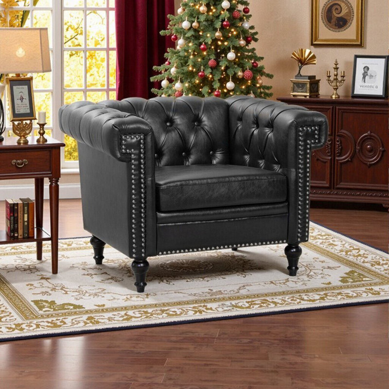Modern 1 Seater Sofa With High-Density Cushion For Living Room, Black