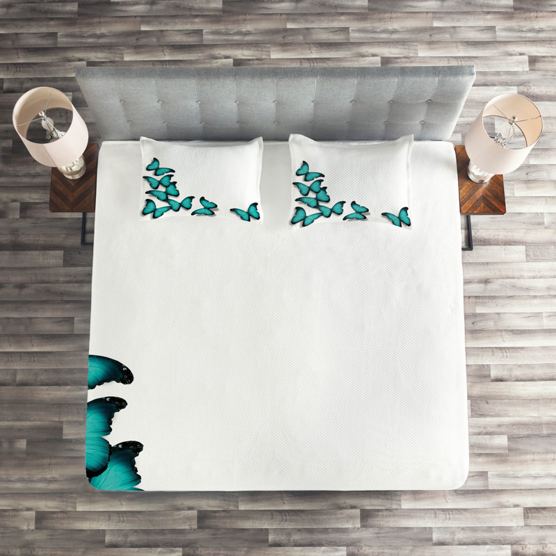 Butterflies Polyester Coverlet, Queen Bedspread + 2 Shams