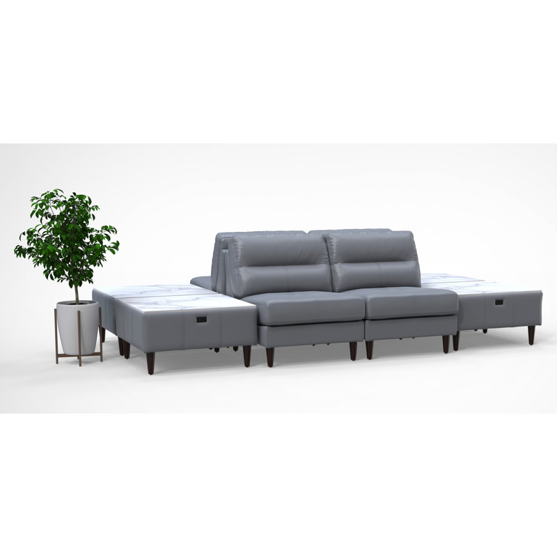 Ensemble de chaises de réception pour 4 personnes avec tables de chargement, ensemble de 8 pièces, couleur gris 100% cuir véritable