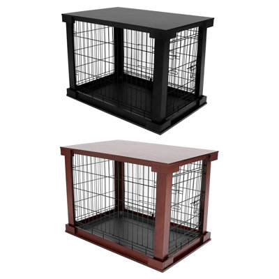 Merry Pet Cage with Protection Box End Table, Black and Pet Cage with Protection End Table, Brown