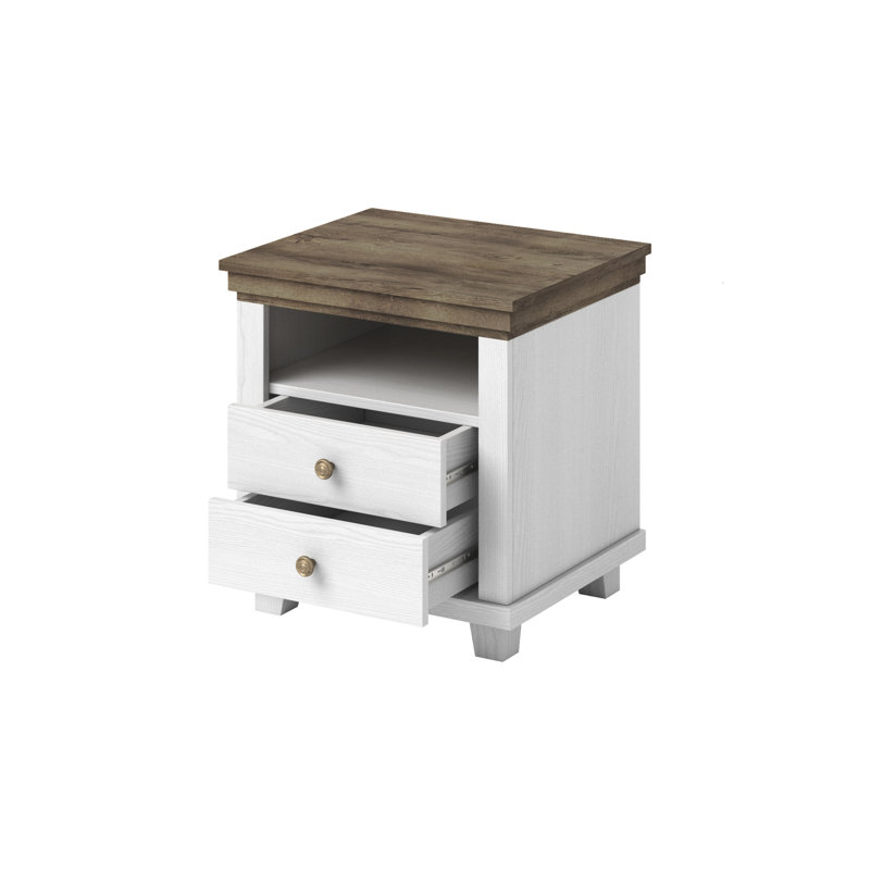 Wickersham 52cm W Manufactured Wood Bedside Table, White/Lefkas Oak