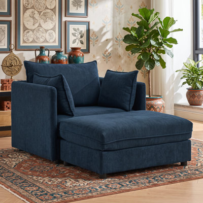 Chaise longue surdimensionnée en chenille avec repose-pieds, fauteuil de lecture moderne à assise profonde pour appartement, beige
