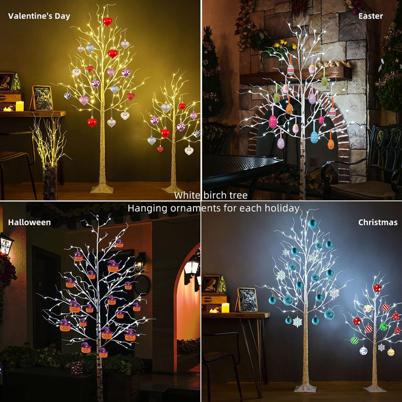 Set Of 2 Lighted Birch Tree, 48LED Birch Tree Lights,Artific...