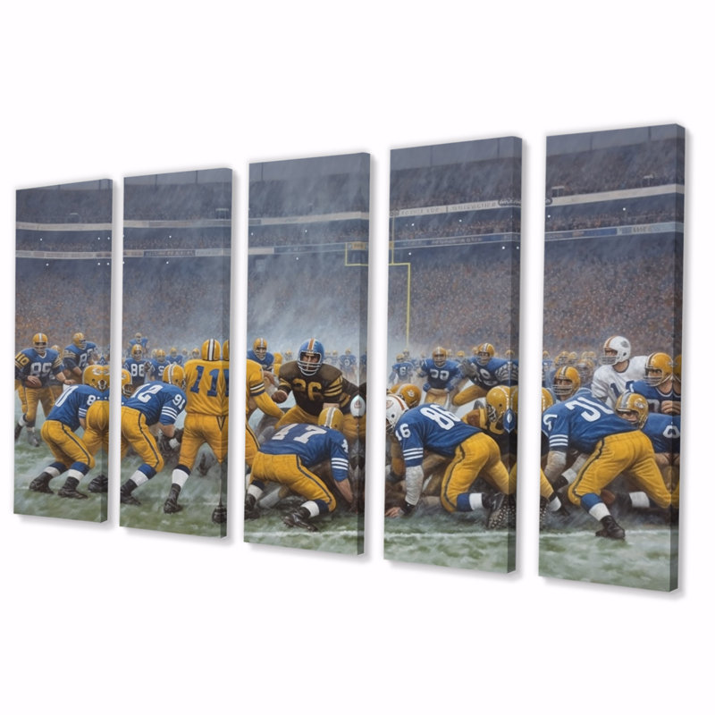 «Blue Sporting Football Game - Sport Football», art mural 5 pièces, H 28 po x l 60 po