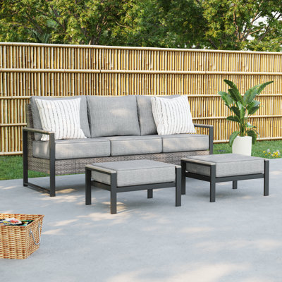 3-Piece Patio Sofa Sets with Ottomans PE Rattan Wicker for Patio and Yard