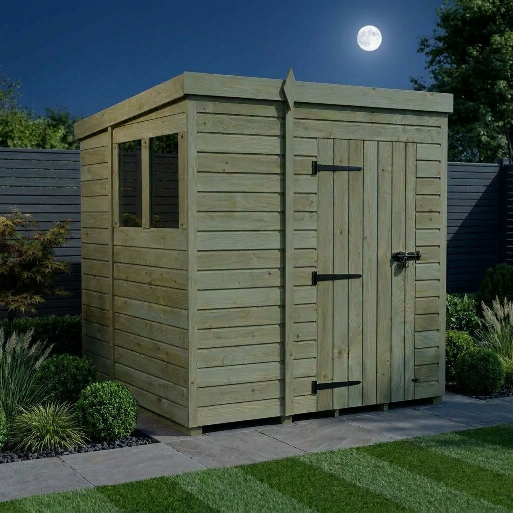 Total Sheds 7ft x 6ft Pent Garden Shed - Single Door - With Windows - Pressure Treated Timber - UK Manufactured