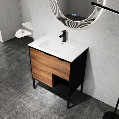 30 Inch Freestanding Bathroom Cabinet With Gel Sink, 2/3 Soft Closing Drawers, Plywood Construction 30" Door,