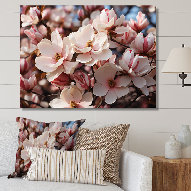 «White Pink Magnolias Field Vibrant I», reproduction d'art sur toile, 16" H x 32" W, Toile tendue